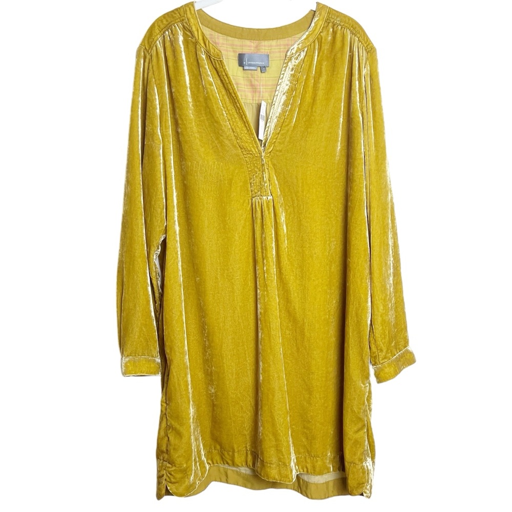 NWT Anthropologie Melody Velvet Tunic Dress Chartreuse Size S